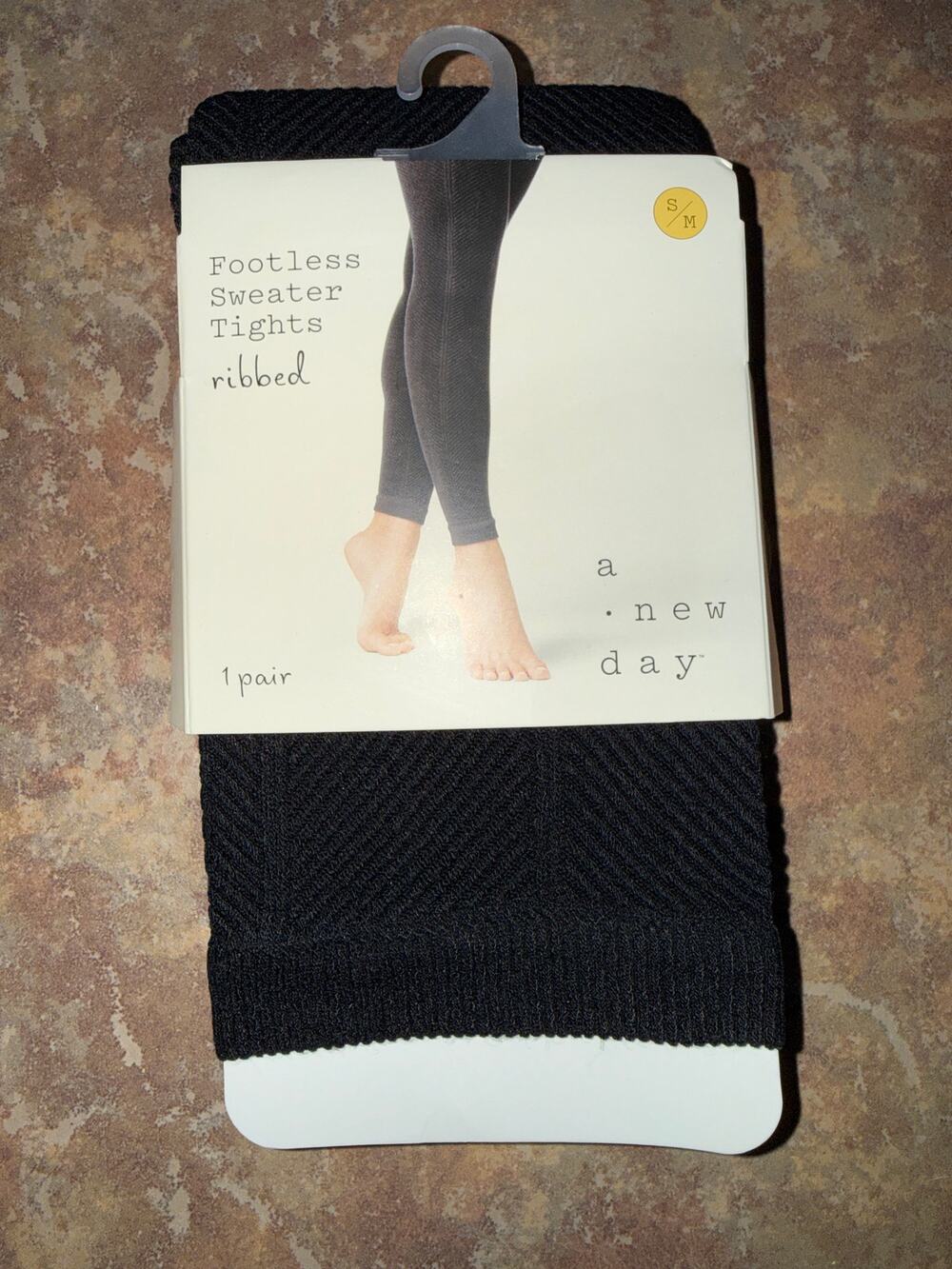 A New Day Black ribbed footless Sweater Tights S/M Winter Layered Classic